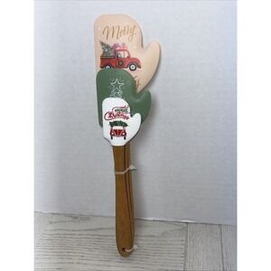 CWC 3 Piece Holiday Silicone Spatula Set 3 W/ Wooden Handles Sizes 8, 10 & 12in